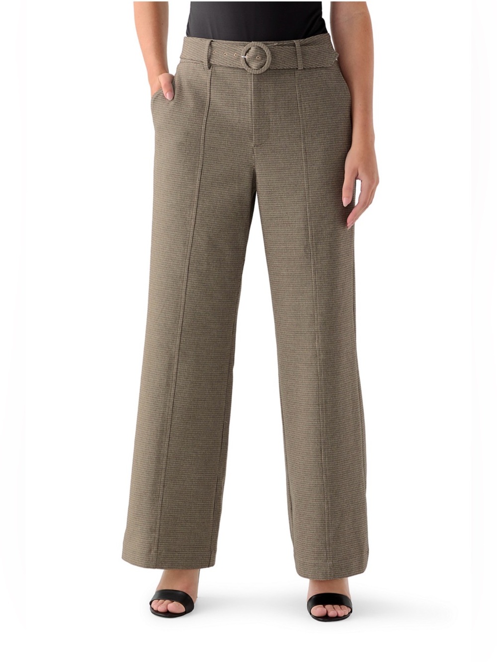 CECE High-Rise Wide Leg Belted Pants - Taupe